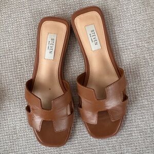 Steven madden Tan Leather Slide Sandals for Women